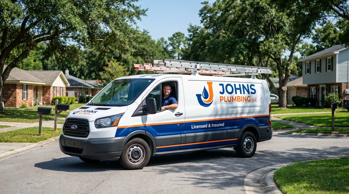 Johns Plumbing LLC service van in Plaistow, NH