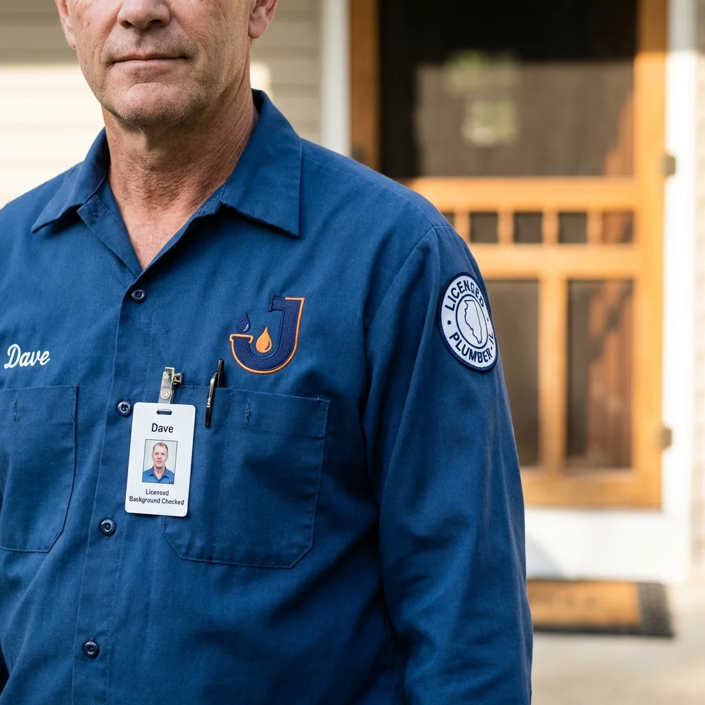 Licensed plumber showing ID badge in Plaistow, NH