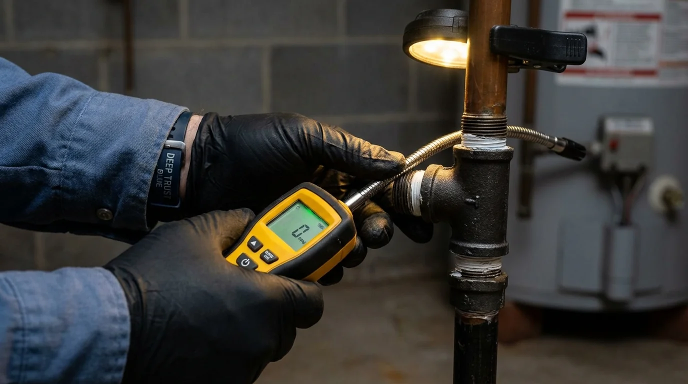 Gas leak detection with electronic sniffer by Johns Plumbing LLC in Plaistow