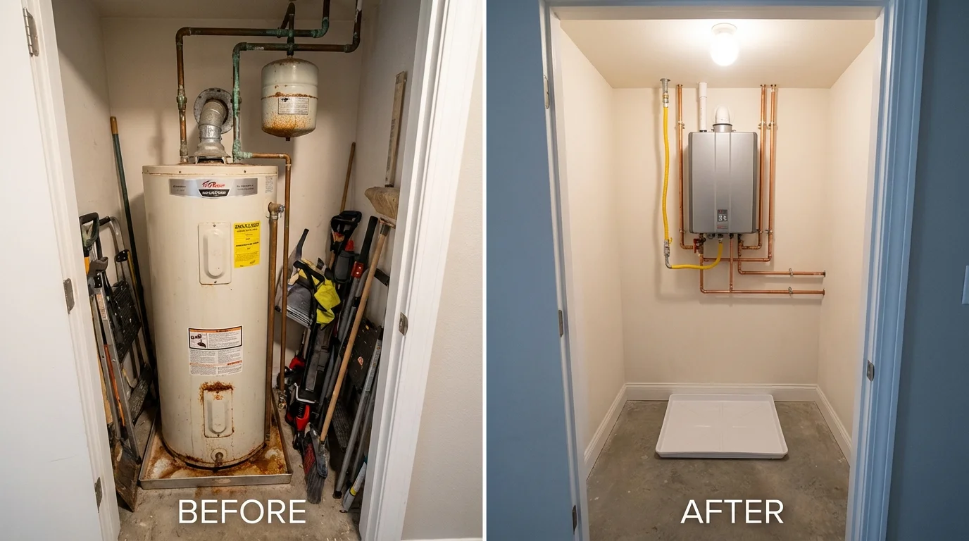 Tank water heater versus wall-mounted tankless unit comparison for Plaistow, NH homeowners